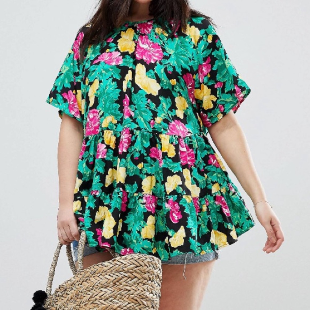 ASOS Curve Smock Top in Bright Floral